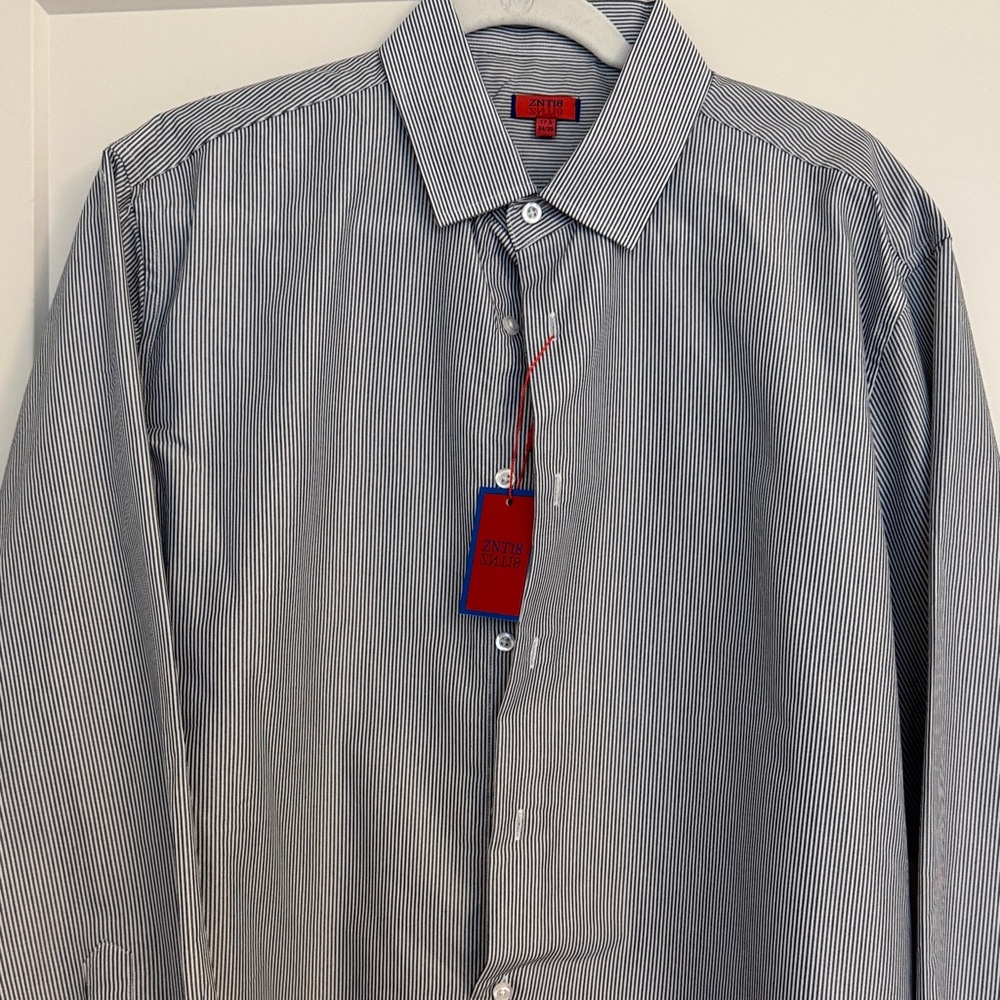 Zane Men's Gray and White Pinstripe Dress Shirt with Point Collar